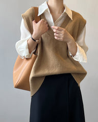 Soft Felt Loose Fit V Neck Sweater Vest