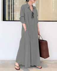Beach Casual Solid Color Loose Temperament Long Shirt Dress