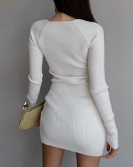 Vintage Square Neck Long Sleeve Slit Knit Dress