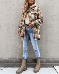 Plaid Shirt Jacket Loose Casual Turn-Down Collar Single Breasted Coat