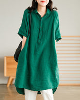 Vintage Loose Lapel Solid Color Shirt Dress