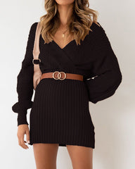 Sexy V-neck Twist Sweater Dress
