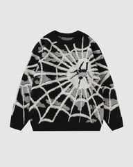 Oversized Spider Printed Knit Sweaters Casual Loose Round Neck Unisex Sweater