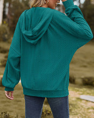 V-Neck Zipper Closure Solid Color Long Loose Hoodie Jacket