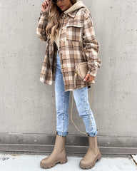 Plaid Shirt Jacket Loose Casual Turn-Down Collar Single Breasted Coat