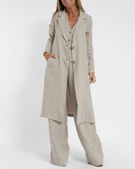 Casual Slim Fit Long Blazers Collar Jacket with Flap Pockets