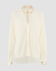 Pleated Two-Piece Set Long Sleeve Loose Fit Button Down Shirts Blouses Tops Wide Leg Pants Sets