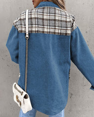 Plaid Patchwork Jackets Lapel Collar Spliced Button Down Pockets Overcoats