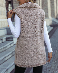 Lapel Sleeveless Long Loose Casual Double-sided Velvet Cardigan Vest Jacket