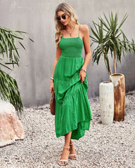 Sleeveless Lace-up Backless Smocked Tiered Maxi Dress Boho Long Beach Sundresses