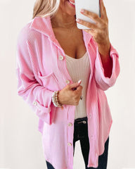 Striped Single-breasted Mid-length Corduroy Shirt Jacket