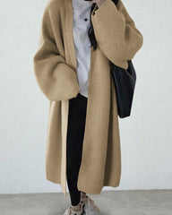 Plain Midi Open Front Cardigan Sweater