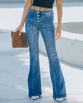 High Rise Long Paneled Flare Denim Jeans