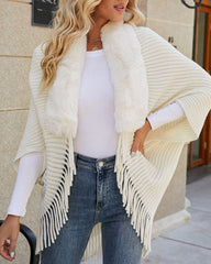 Knit Shawl Womens Solid Color Loose Collar Tassel Cape Knitted Cape Coat