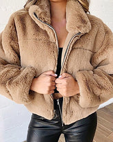 Faux Fur Zip-Up Cardigan Plush Jacket