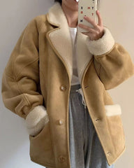 Lamb Wool Jackets Turn-down Collar Loose Fur Coat