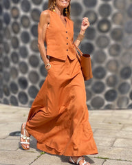 Two-Piece Set Sleeveless V-Neck Crop Top and Midi Flared Skirt Suits