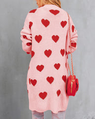 Heart Graphic Open Front Cardigan with Pockets