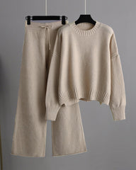 Casual Knit Two-Piece Set Loose-Fit Sweater and Wide-Leg Pants