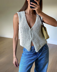Vintage Knit Sweater Vest Open Front Out Hollow Tank Crop Sleeveless Button Out Top