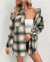 Plaid Drop Shoulder Belted Shirt Coat