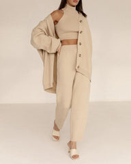 Solid Winter Vest Cardigan Pants Three Piece Knit Sets