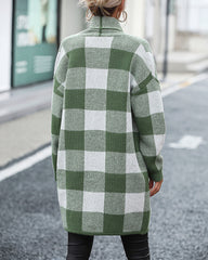 Plaid Dropped Shoulder Cardigan with Pocket