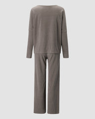 Two Piece Sweatsuit Lone Sleeve Knit Sweater Wide Leg Pants Outfits Loungewear Set