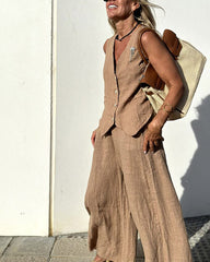Casual Two-piece Slim Fit Sleeveless Vest Wide Leg Pants Set