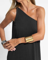 Elegant Solid Color One Shoulder Maxi Dress