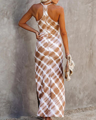 Sling V-neck Slit Print Sexy Mid-waist Maxi Dress