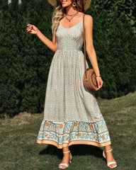 Summer Floral Printed Bohemian Sundress Sleeveless Spaghetti Strap Swing Dress