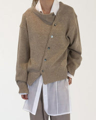Irregular Button Casual Cardigan Loose Crew Neck Sweater Outerwear