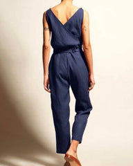 Sleeveless Backless Striped Jumpsuit Loose Trouser Suit Romper with Belt