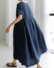 High Waist Knee Length Dress Casual Short Sleeves Loose Plus Size Dress