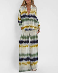 Two Pieces Sets Tie-dye Printed Shirt and Loose-fit Trousers Pants
