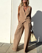 Casual Two-piece Slim Fit Sleeveless Vest Wide Leg Pants Set