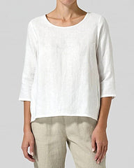 3/4 Sleeve Blouse Crew Neck Summer Casual Tops Loose Fit Blouse