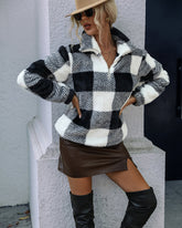 Plaid Quarter Zip Plush Sweatshirt