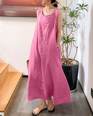 Sling Long Dress Loose Pocket Round Neck Sleeveless Dress