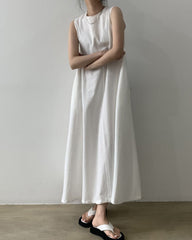 Loose Cotton Linen Dress Long Sleeveless Knee Tank Dress