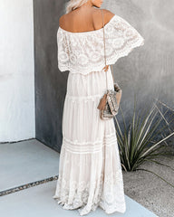 Off Shoulder Lace Maxi Dress Boho White Bridesmaid Wedding Evening Party Dresses