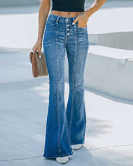 High Rise Long Paneled Flare Denim Jeans