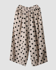 Casual Polka Dot Wide-Leg Cotton-Linen Palazzo Pants