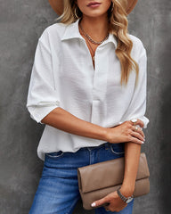 Half Sleeve V-Neck Shirts Loose Casual Chiffon Collared Tunic Work Blouse