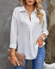 Half Sleeve V-Neck Shirts Loose Casual Chiffon Collared Tunic Work Blouse