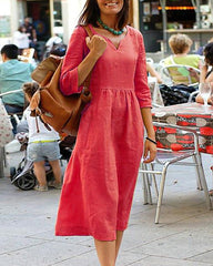 Loose Cotton Linen Beach Dresses Solid Color High Waist Elegant Party Beach Dresses