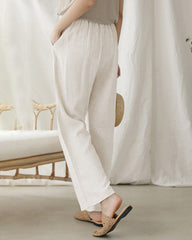 High Waist Trousers Solid Color Palazzo Pant Beach Casual Boho Drawstring Bottoms