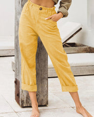 Summer Elegant Harem Pants Elastic Waistband Solid Color Light Beach Trousers