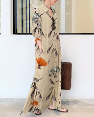 Long Sleeve Long Shirt Dress Printed Contrast Loose Plus Size Maxi Dresses